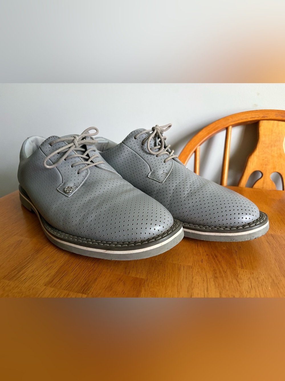 G/FORE Perforated Light Gray Leather Golf Shoes